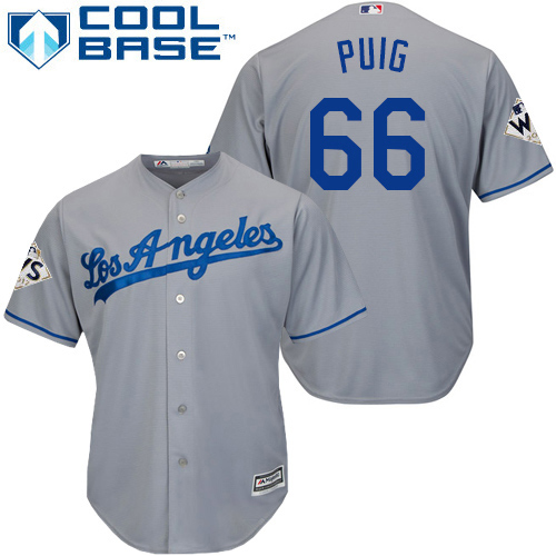 Dodgers #66 Yasiel Puig Grey Cool Base World Series Bound Stitched Youth MLB Jersey